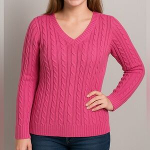 Croft & Barrow Cozy and Soft Pink Cable Knit V-Neck Sweater Size L